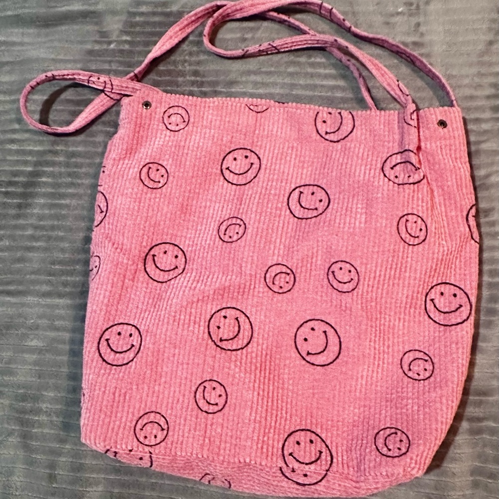 Pink Corduroy Smiley Face Tote Bag - Picture 9 of 13